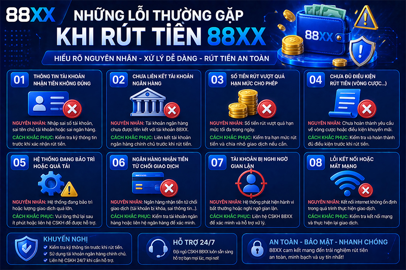 Những lỗi thường gặp khi rút tiền 88XX